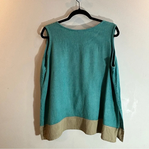 KALIYANA SZ M-L Crew Neck Colour Block Side Slit Linen Rayon Blend Tunic Top - Picture 5 of 5